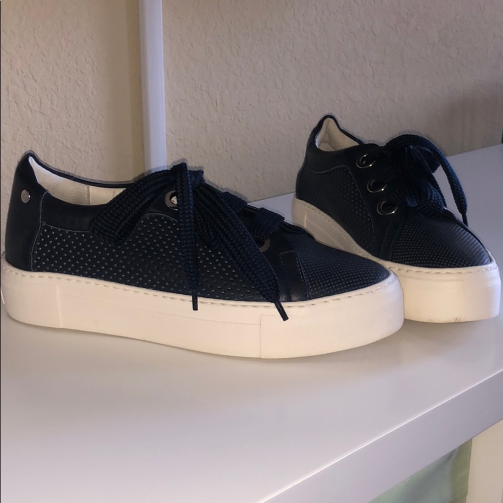 AGL Navy Leather Cap-Toe Sneaker